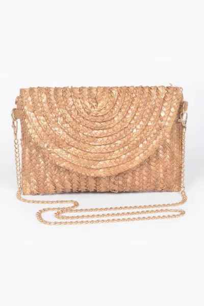 Fashnzfab Straw Pom Pom Flap Bag In Nude