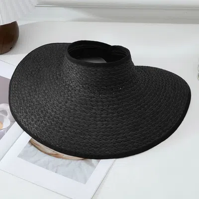 Fashnzfab Straw Woven Oversized Wide Brim Adjustable Sun Visor Hat In Black