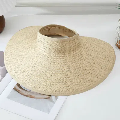 Fashnzfab Straw Woven Oversized Wide Brim Adjustable Sun Visor Hat In Neutral