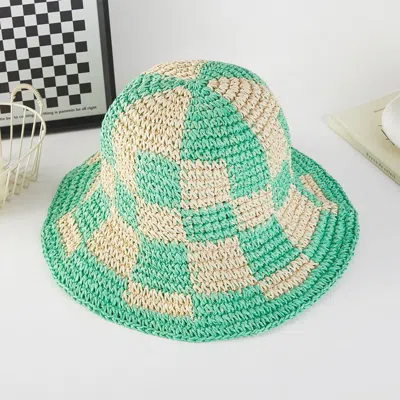 Fashnzfab Straw Woven Pattern Summer Bucket Hat In Green