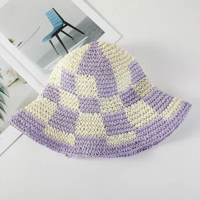 Fashnzfab Straw Woven Pattern Summer Bucket Hat In Purple
