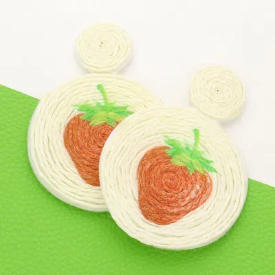 Fashnzfab Strawberry Detail Swirl Raffia Round Dangle Earrings In White