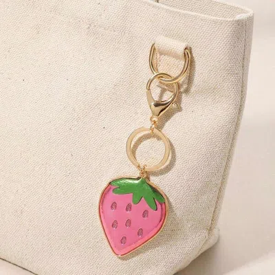 Fashnzfab Strawberry Keychain Bag Charm In Pink