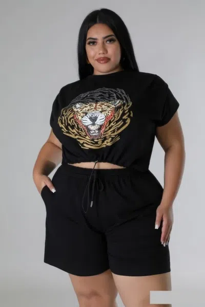 Fashnzfab Stretch Short Set In Black