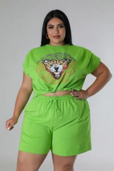 Fashnzfab Stretch Short Set In Green