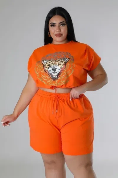 Fashnzfab Stretch Short Set In Orange