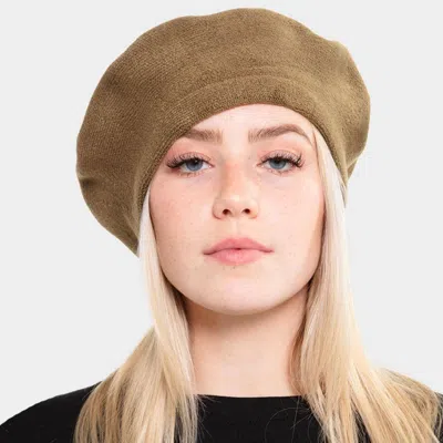Fashnzfab Stretchy Solid Beret Hat In Beige