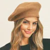 Fashnzfab Stretchy Solid Beret Hat In Brown