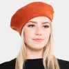 Fashnzfab Stretchy Solid Beret Hat In Orange