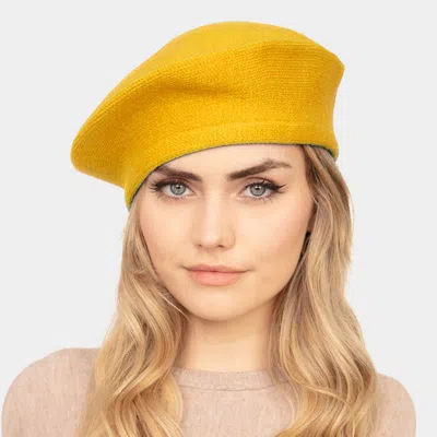 Fashnzfab Stretchy Solid Beret Hat In Yellow