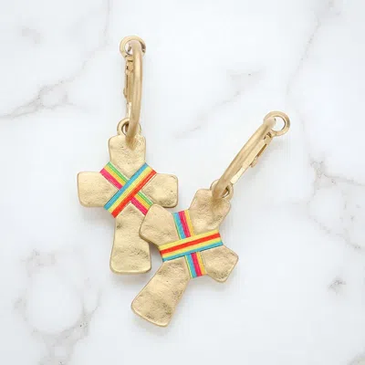 Fashnzfab String Tied Cross Earrings In Gold
