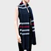 Fashnzfab Stripe Accented Knit Shawl Scarf With Raw Fringe Trim In Blue