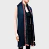 Fashnzfab Stripe Accented Scarf With Raw Fringe Trim In Blue