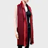 Fashnzfab Stripe Accented Scarf With Raw Fringe Trim In Red