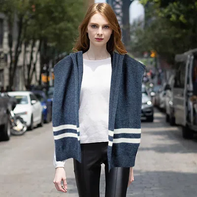 Fashnzfab Stripe Knit Hoodie Sweater Scarf In Blue