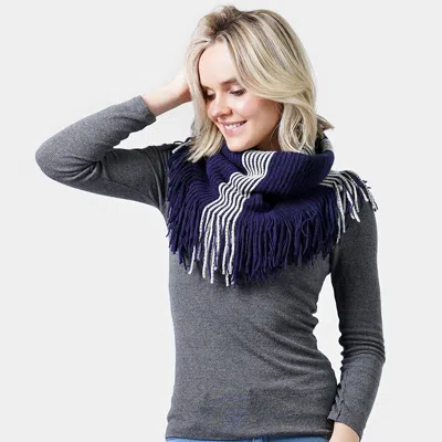 Fashnzfab Stripe Knit Tube Scarf With Tassel In Blue