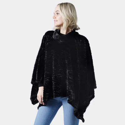 Fashnzfab Stripe Pattern Faux Fur Poncho In Black