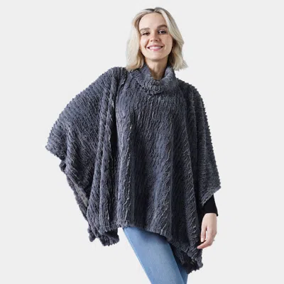 Fashnzfab Stripe Pattern Faux Fur Poncho In Gray