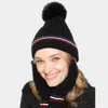 Fashnzfab Stripe Pointed Faux Fur Pom Pom Knit Beanie Hat In Black