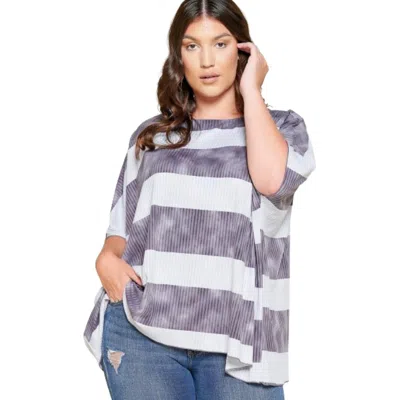 Fashnzfab Stripe Printed Pleated Blouse Featuring A Boat Neckline And 1/2 Sleeves In Blue