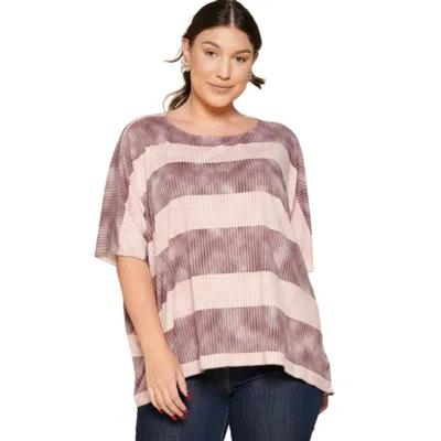 Fashnzfab Stripe Printed Pleated Blouse Featuring A Boat Neckline And 1/2 Sleeves In Multi