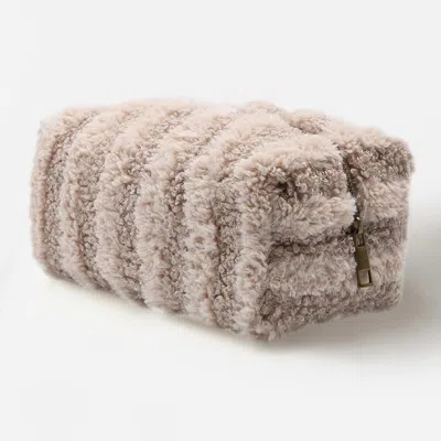 Fashnzfab Stripe Sherpa Pouch Bag In Brown