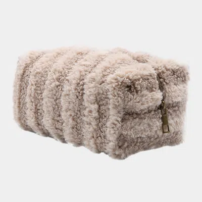 Fashnzfab Stripe Sherpa Pouch Bag In Green