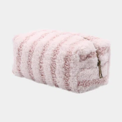 Fashnzfab Stripe Sherpa Pouch Bag In Pink