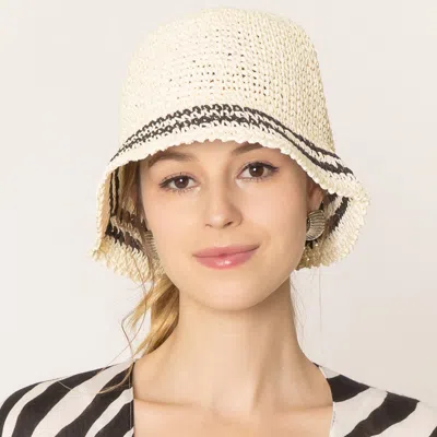Fashnzfab Stripe Straw Bucket Hat In White