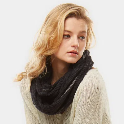 Fashnzfab Stripe Textured Boucle Infinity Scarf In Black