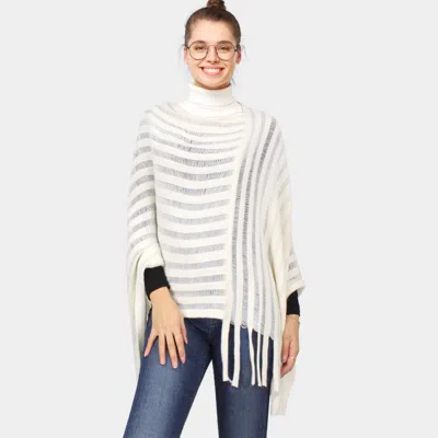 Fashnzfab Stripe Textured Knit Poncho In White