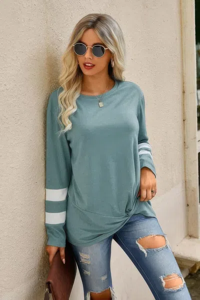 Fashnzfab Stripe Twisted Front Long Sleeve Shirt