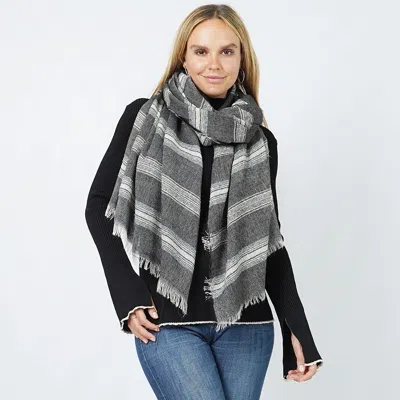 Fashnzfab Stripe Woven Oblong Scarf/shawl In Black