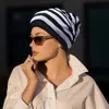 Fashnzfab Striped Acrylic Open End Beanie Hat In Gray