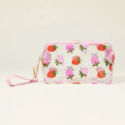 Fashnzfab Striped Bow Cherry Printed Cosmetic Pouch Bag In Multi