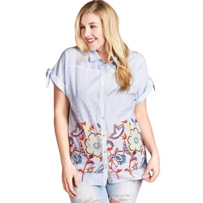 Fashnzfab Striped Buttoned Down Collared Blouse In Blue