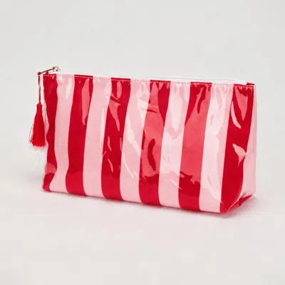 Fashnzfab Striped Cosmetic Travel Pouch Organizer Bag In Red