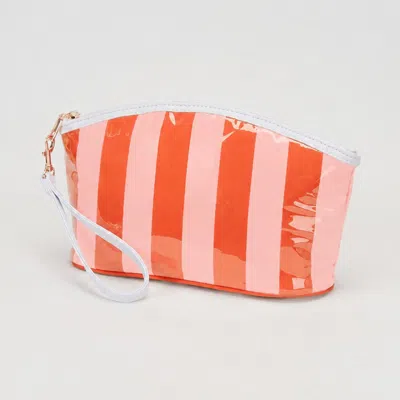 Fashnzfab Striped Cosmetic Wristlet Pouch Bag In Orange
