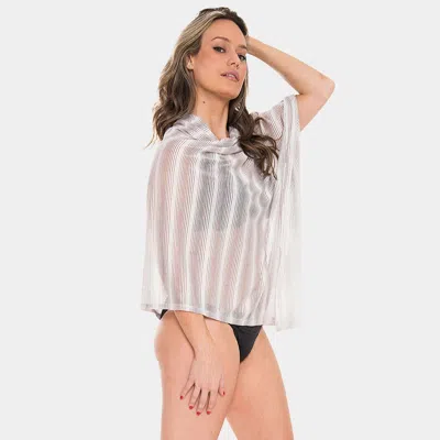 Fashnzfab Striped Cover Up Poncho In Gray