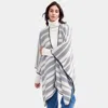 Fashnzfab Striped Cozy Two Tone Knit Kimono Poncho In Gray
