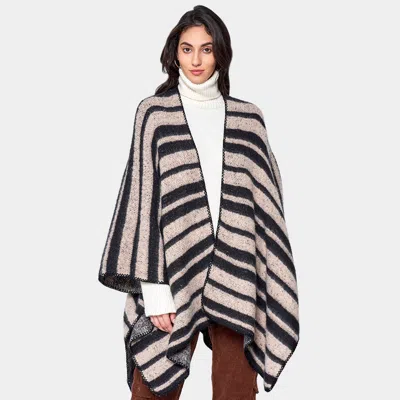 Fashnzfab Striped Cozy Two Tone Knit Kimono Poncho In Multi