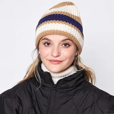 Fashnzfab Striped Cuff Beanie Hat In Beige