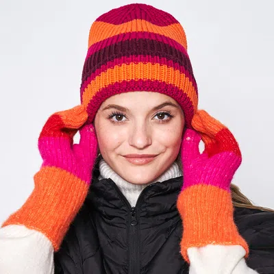Fashnzfab Striped Cuff Beanie Hat In Orange