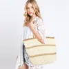 Fashnzfab Striped Detail Frayed Straw Bag In Sand