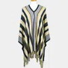 Fashnzfab Striped Fringe Edge Poncho Sweater In Multi