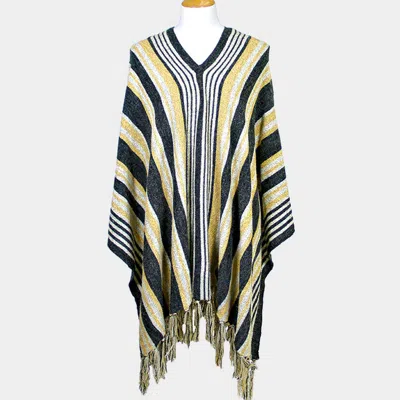 Fashnzfab Striped Fringe Edge Poncho Sweater In Multi