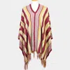 Fashnzfab Striped Fringe Edge Poncho Sweater In Multi