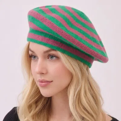Fashnzfab Striped Knit Winter Beret Hat In White
