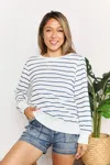 Fashnzfab Striped Long Sleeve Round Neck Top In Multi