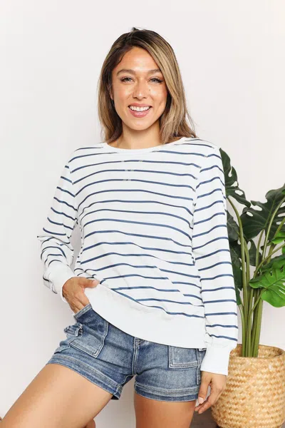 Fashnzfab Striped Long Sleeve Round Neck Top In Multi